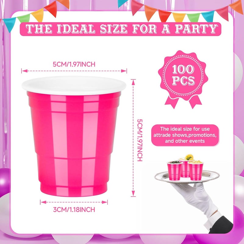 Pineburg 100Pack 2oz Valentine's Day Shot Glasses,Red Pink Valentine Plastic Cups,Disposable cups for Anniversary Wedding Gifts Mom Girlfriend Valentine's Day Supplies(Red Pink) - Image 2